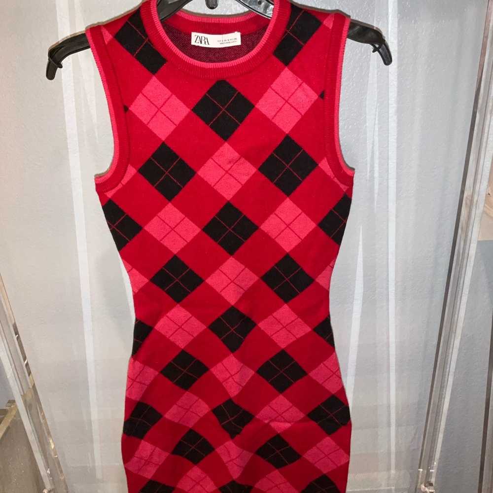 Zara Red and Black Checkered Mini Dress
